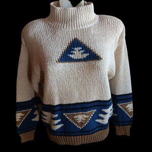 Women's PS Petite Small Sweater Vintage Lizwear Turtle Neck Geometric Pattern